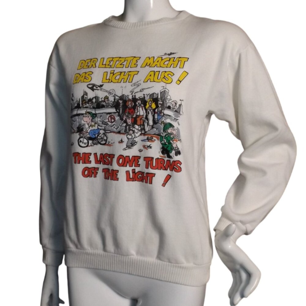 GERMAN Novelty/Souvenir Sweatshirt, L, White, Last one turn off the lights, 1989 - Picture 5 of 14